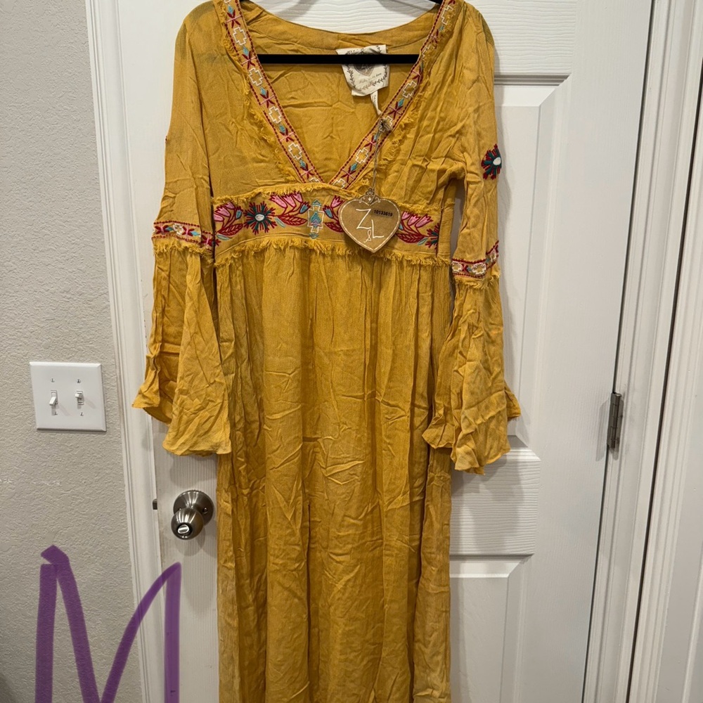 Embroidered Yellow Maxi Dress